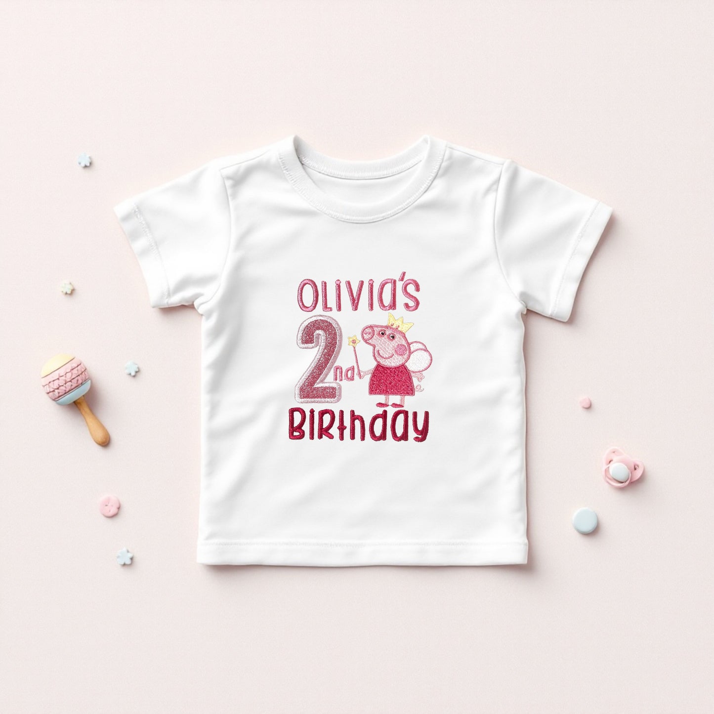 Peppa Birthday T-Shirt or Sweatshirt – Personalised Toddler Birthday Top with Name & Age – Baby Girl Cake Smash Outfit