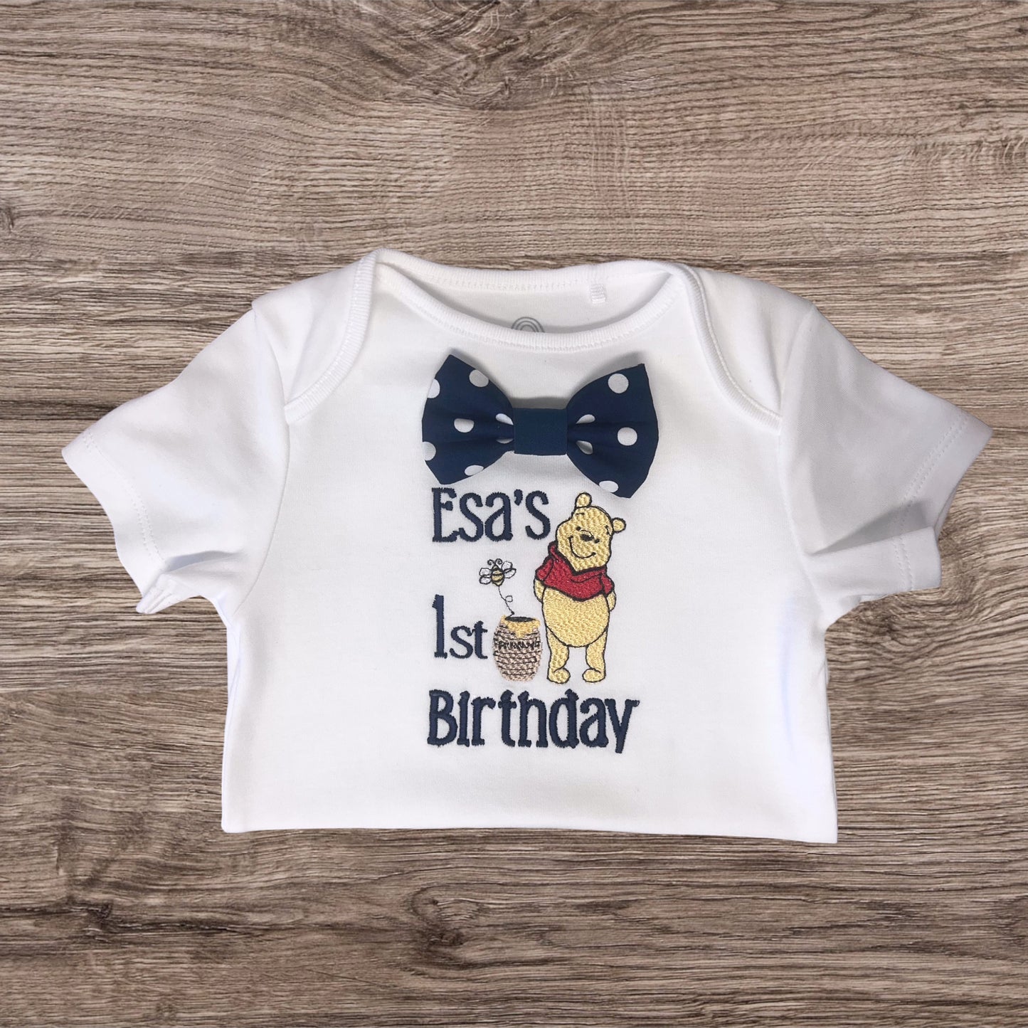 Winnie Pooh Bear Navy Blue Teddy Bear Baby Boy's Personalised 1st  Birthday Cake Smash Party Outfit