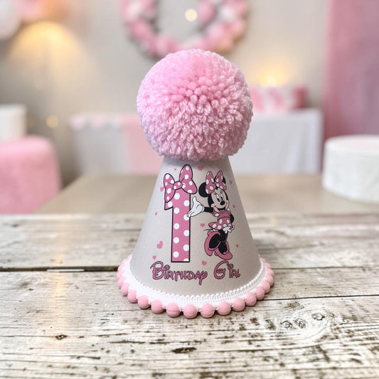 Pink Girl's Birthday Hat – Pink Minnie Mouse 1st Birthday Cake Smash Keepsake