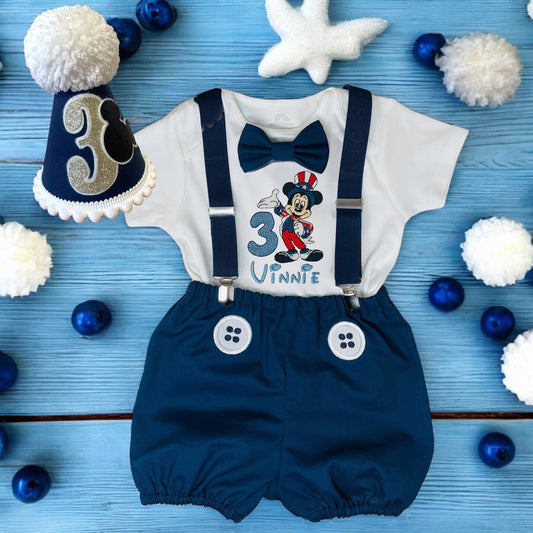 Patriotic Mickey Mouse Navy Blue Birthday Cake Smash Prop Party Outfit