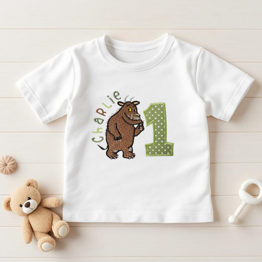 Personalised Birthday T-shirt or Sweatshirt – Gruffalo Inspired Embroidered Top with Name & Age – Baby Toddler 1st Birthday Outfit