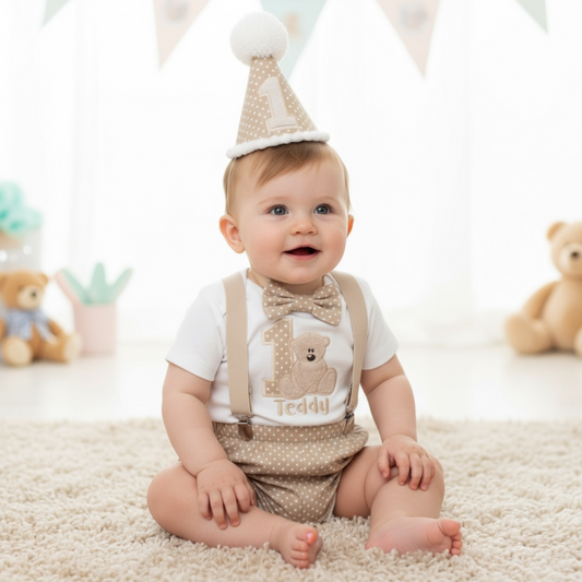 Cake Smash Outfit - First Birthday Baby Party Clothes With Teddy Bear Costume