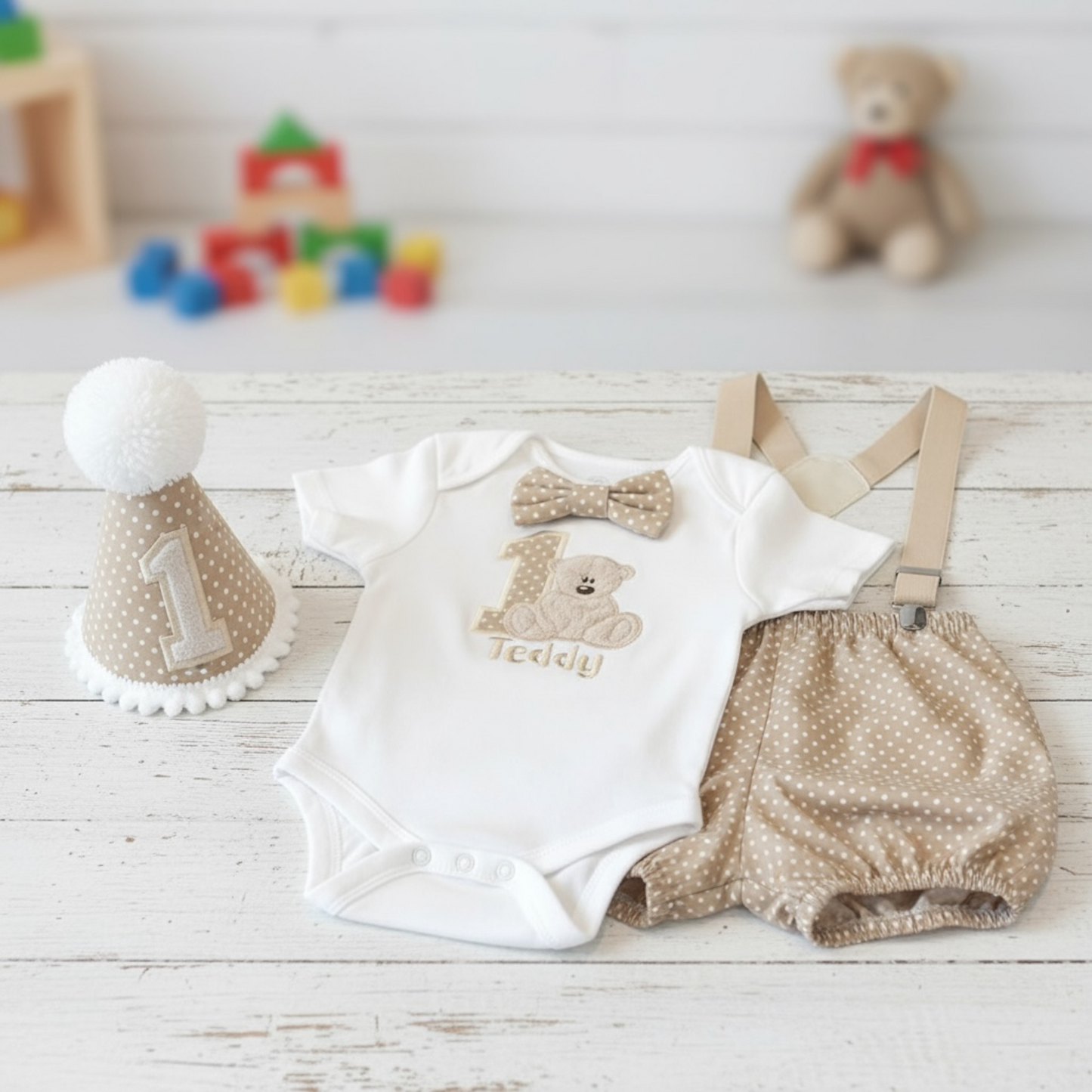 Cake Smash Outfit - First Birthday Baby Party Clothes With Teddy Bear Costume