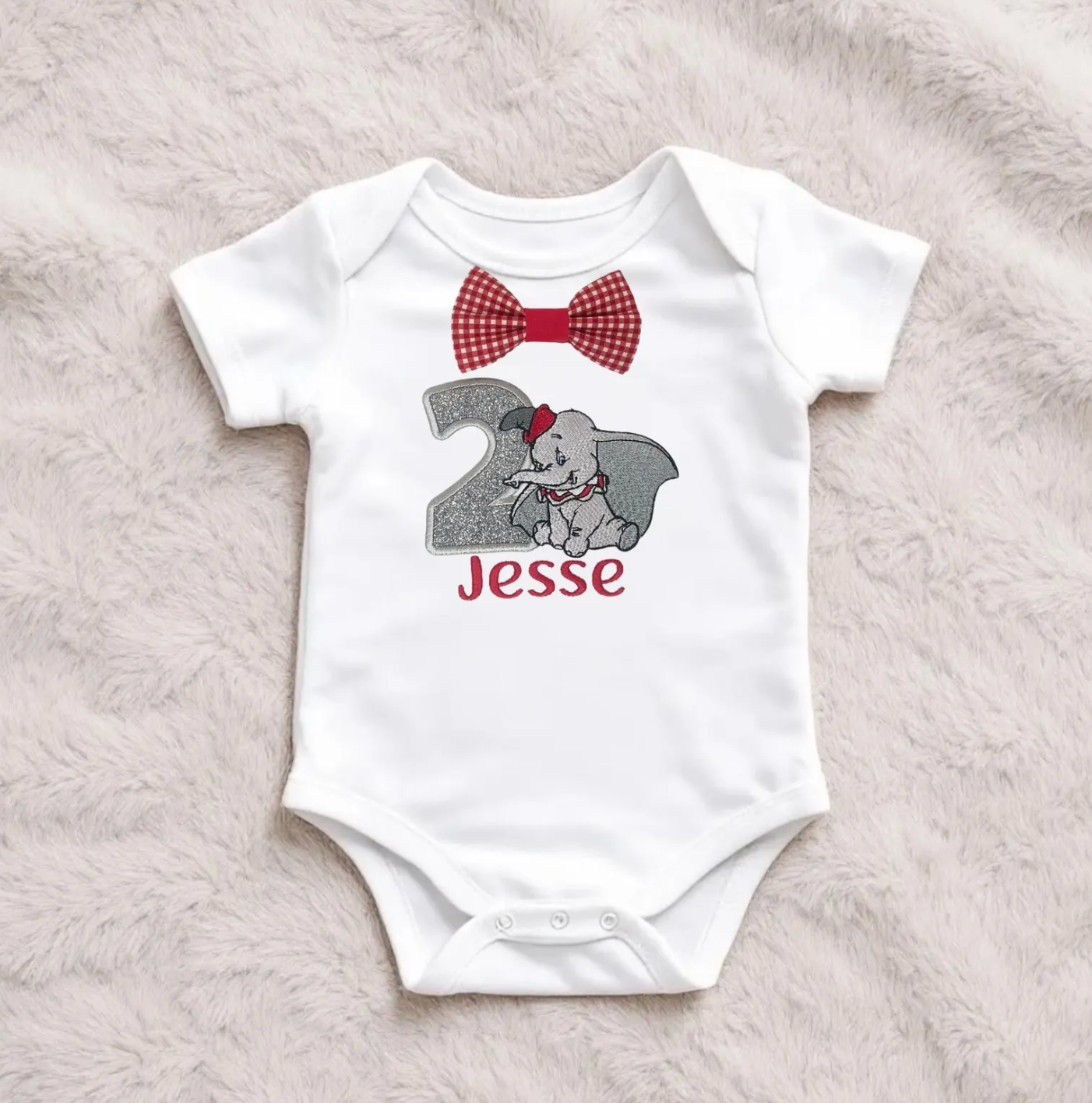 Dumbo Birthday Outfit – Baby Boy Cake Smash Outfit With Red Gingham Shorts & Hat