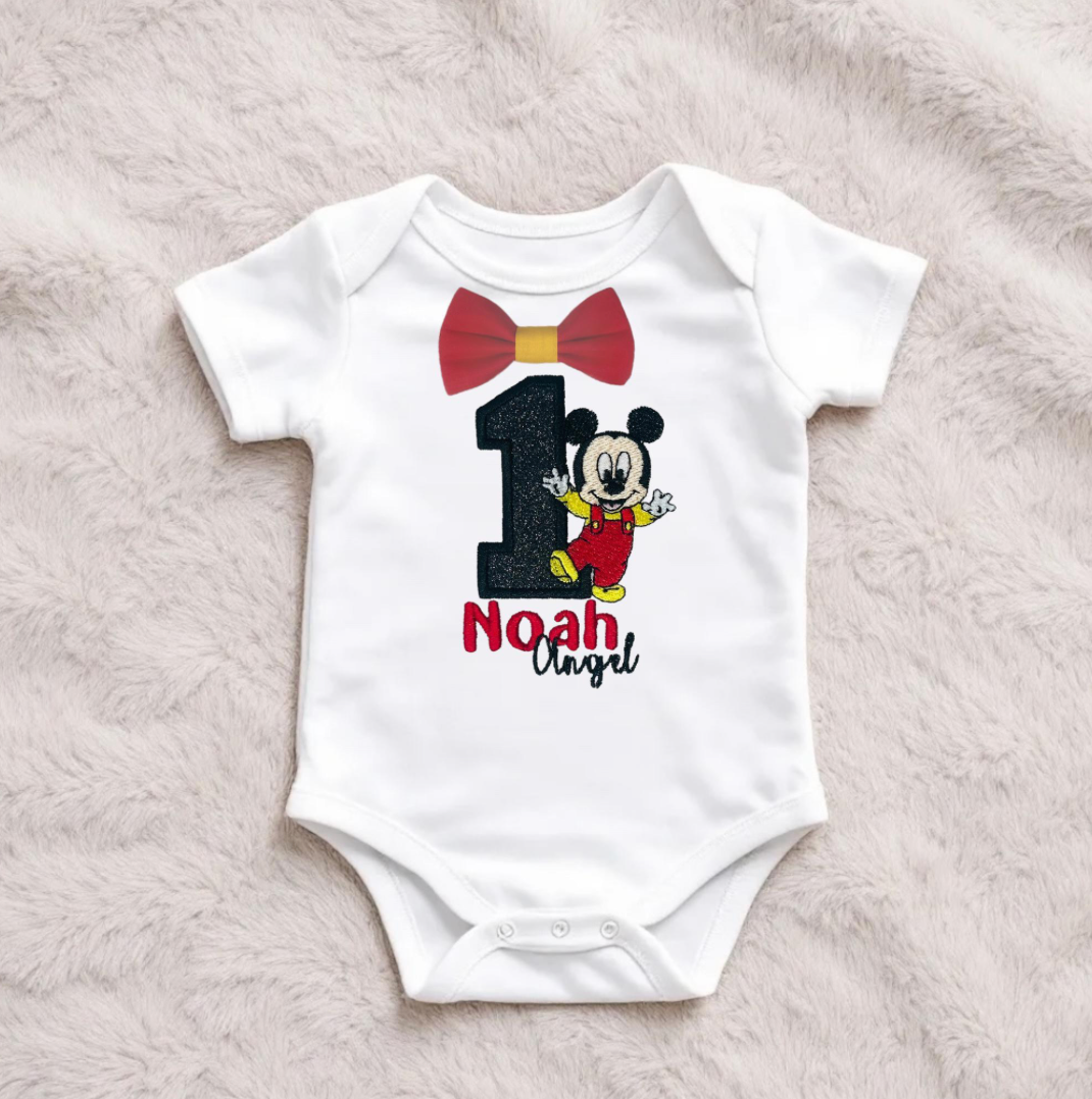 Personalised Red Mickey Mouse Cake Smash Outfit – Baby Boy 1st Birthday Set