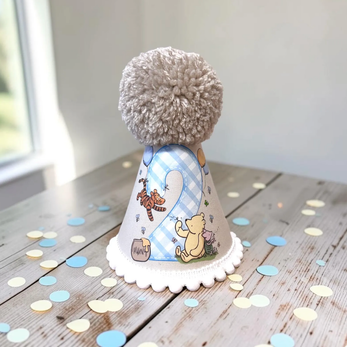 Pooh bear hat with a gingham number two