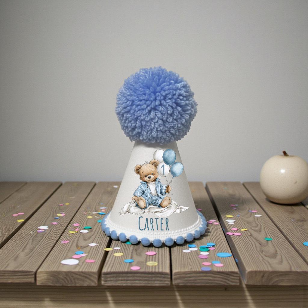 Personalised Birthday Top - Blue Bear 1st Birthday Outfit With Handmade Hat
