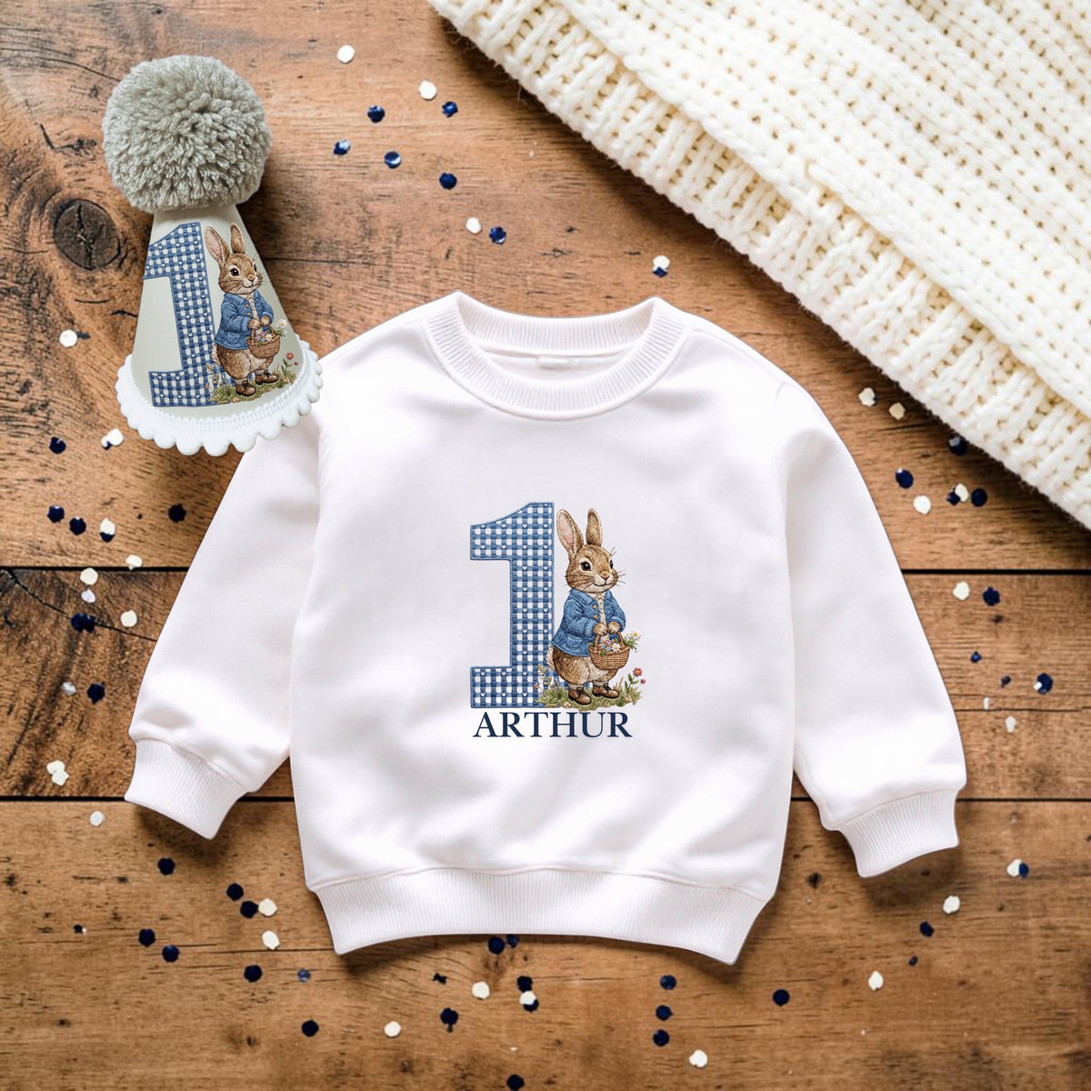 Personalised Storybook Peter Rabbit Birthday Sweatshirt & Handmade Hat