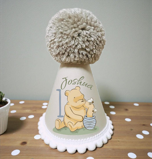 Classic Bear Honey Pot Birthday Hat – Neutral Theme Party Accessory