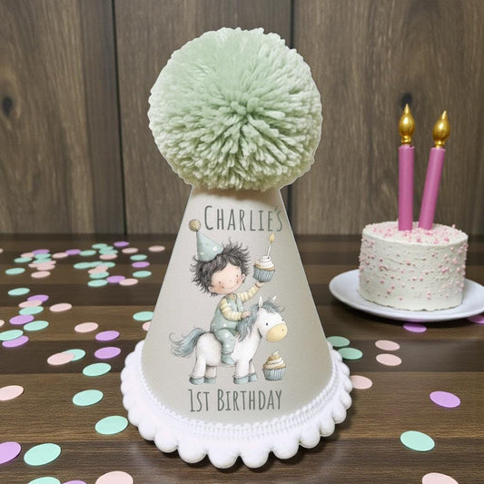 Personalised Baby Birthday Party Hat – Handmade Printed First Birthday Cake Smash