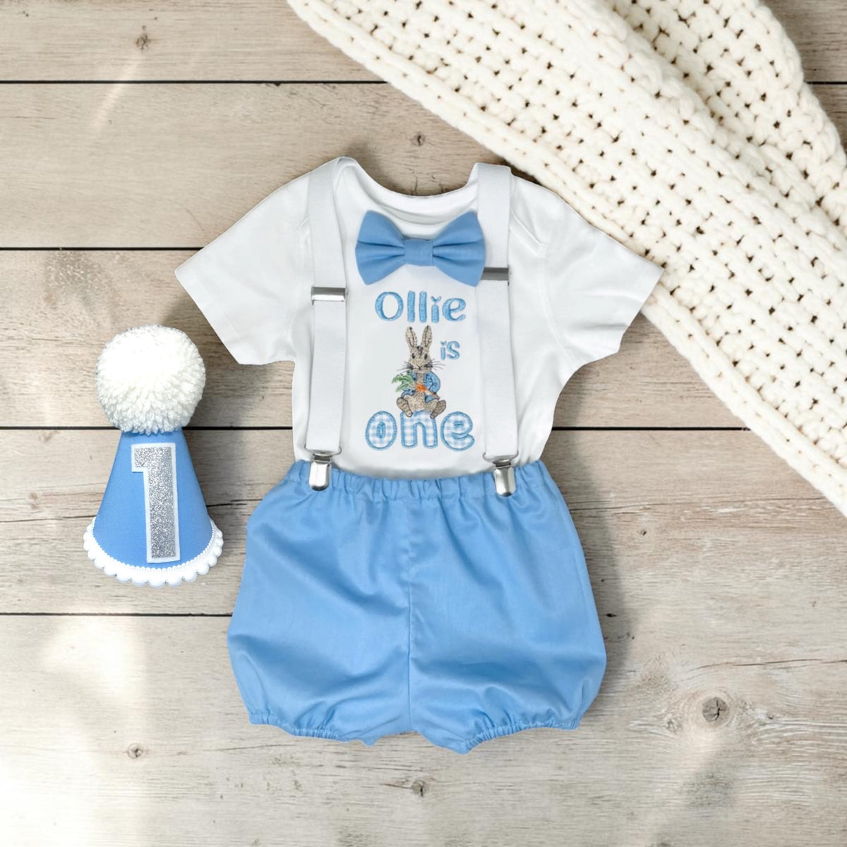 Personalised Peter Rabbit Birthday Outfit – Embroidered Baby Boy Cake Smash Set