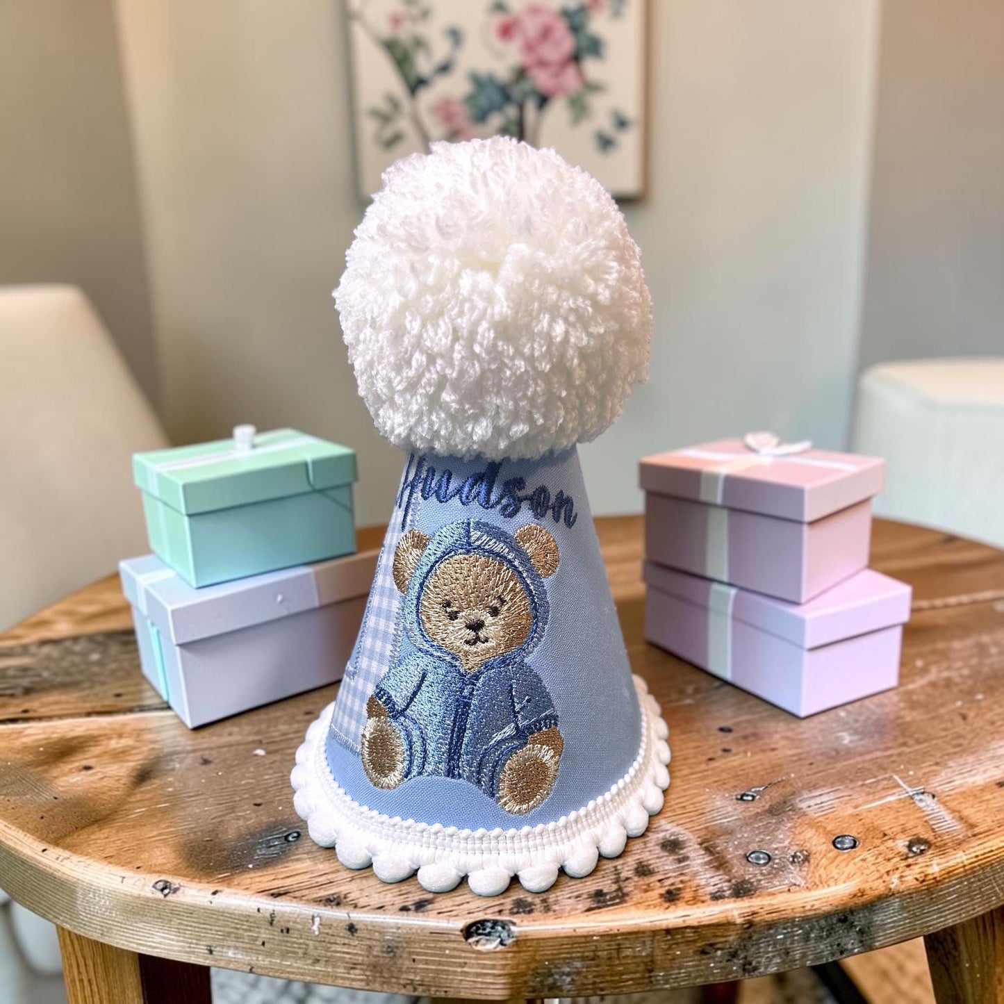 Personalised Teddy Hat | Bear Birthday Keepsake | Cake Smash Accessory