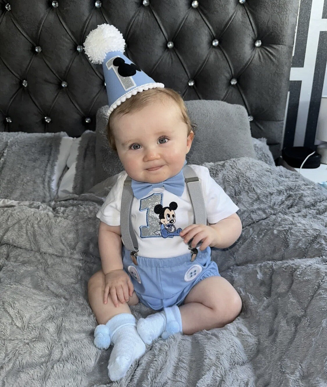 Mickey Mouse Baby Outfit Handmade Boys Birthday Cake Smash Party Blue