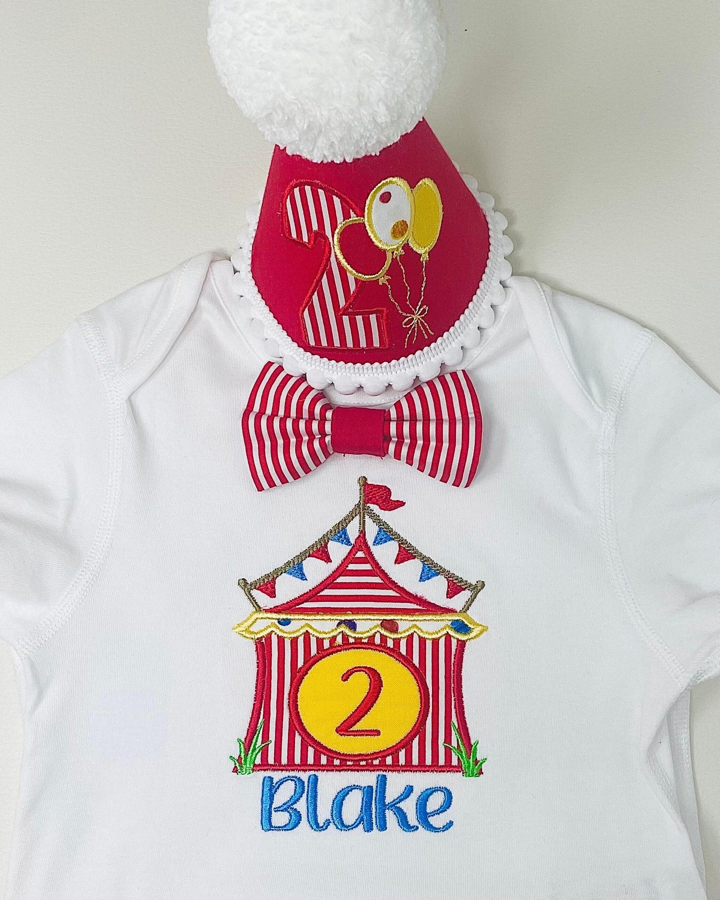 Personalised Circus Birthday Outfit – Red Stripe Cake Smash Set