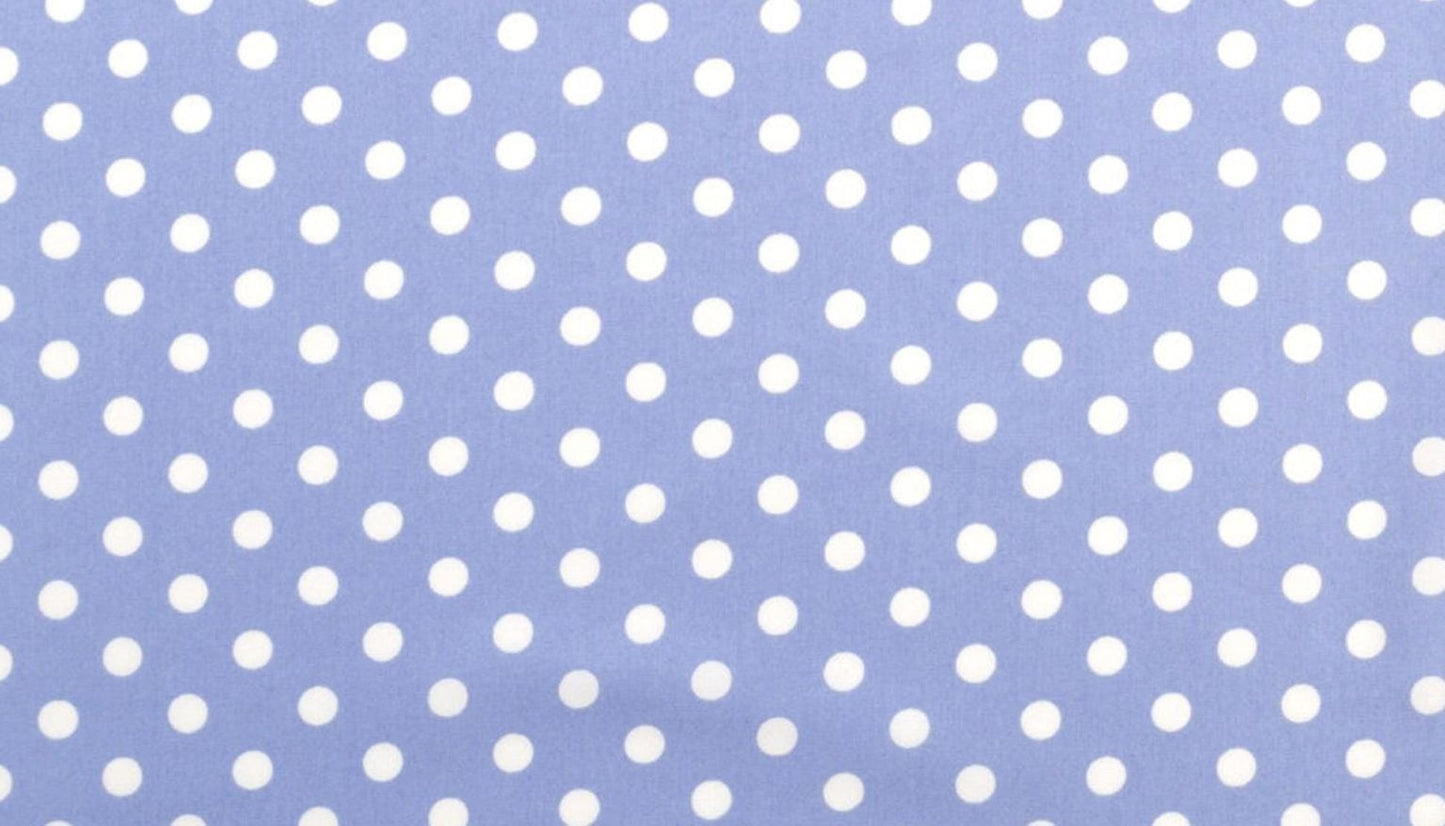 a pattern of white polka dots on a blue background.