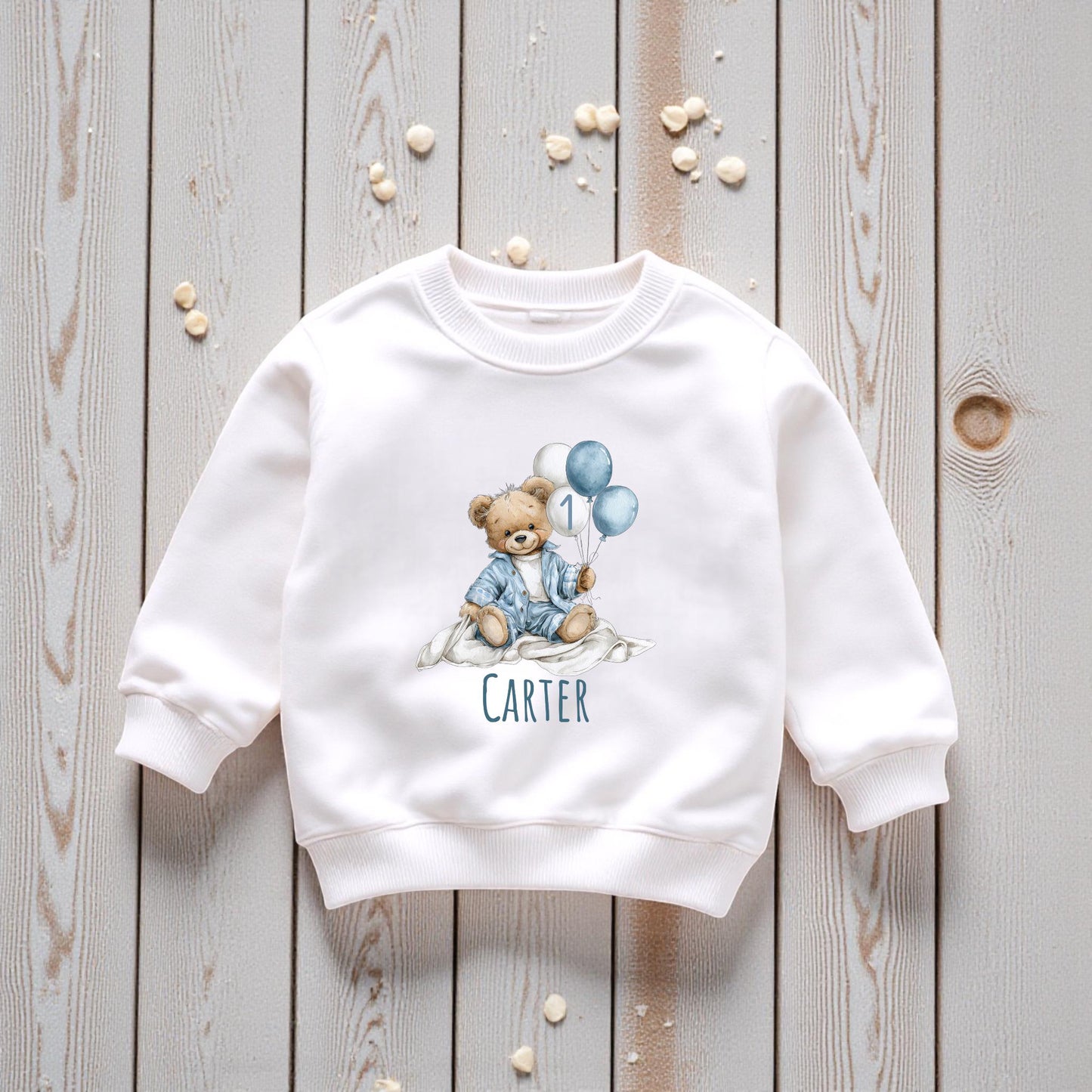 Personalised Birthday Top - Blue Bear 1st Birthday Outfit With Handmade Hat