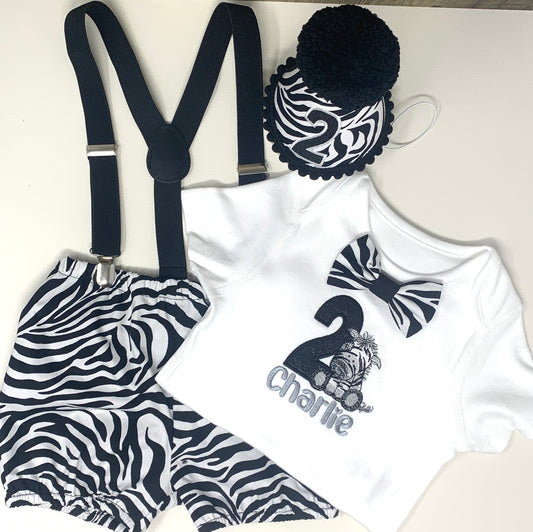 Black & White Zebra Animal Print Birthday Cake Smash Birthday Party Outfit