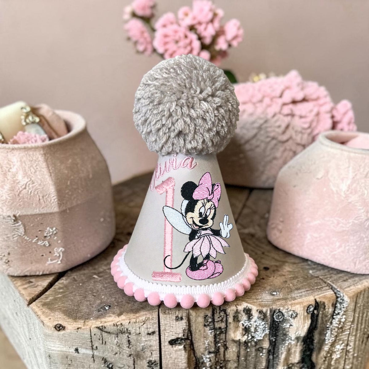 Personalised Minnie Mouse Fairy Birthday Hat | Embroidered Keepsake