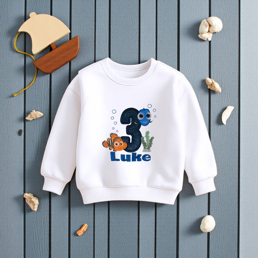 Personalised Toddler Sweatshirt with Pixar Finding Nemo Dory Design Custom Embroidered Name Birthday Number Cosy & Adorable Birthday Outfit