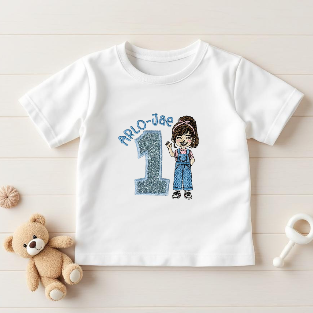 Ms Rachel Personalised Birthday T-shirt or Sweatshirt – Embroidered with Name Age, Character-Inspired Design – Baby & Toddler Cake Smash Top