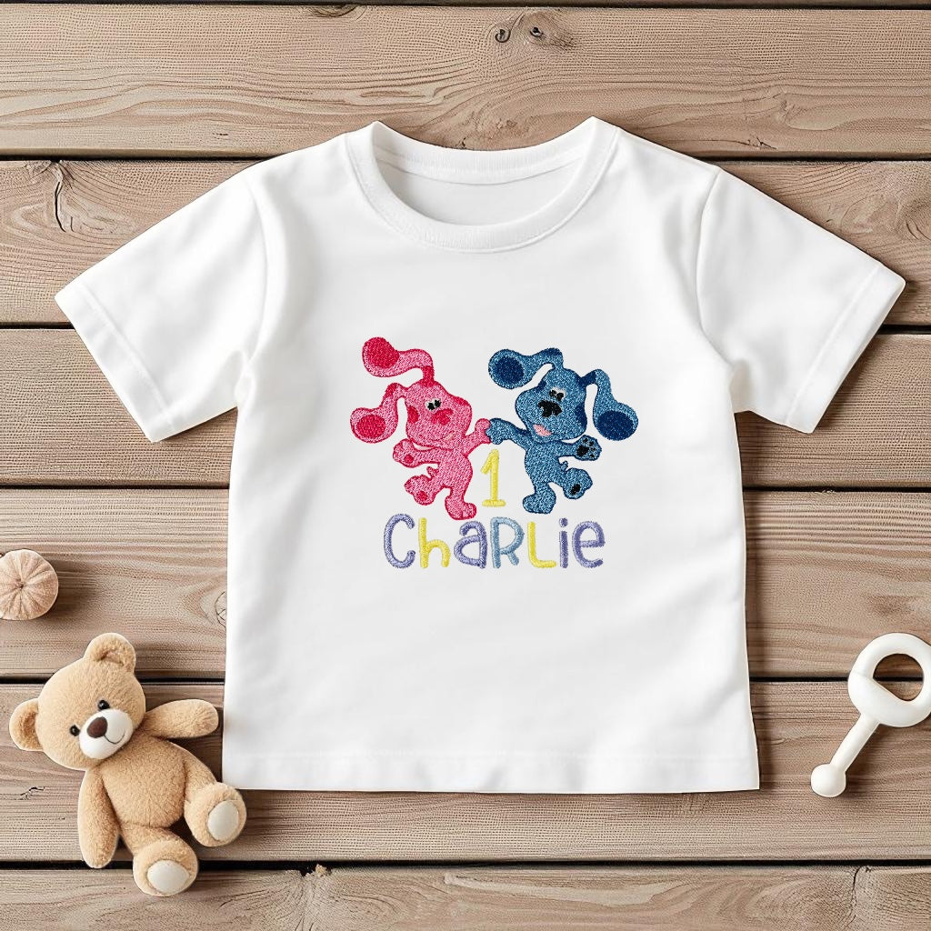 Blue's Clues Inspired Personalised Birthday T-shirt or Sweatshirt – Embroidered with Name Age – Baby & Toddler Cake Smash Top