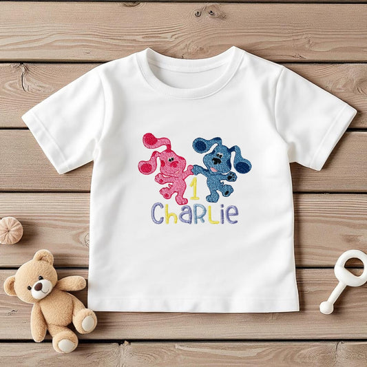 Blue's Clues Inspired Personalised Birthday T-shirt or Sweatshirt – Embroidered with Name Age – Baby & Toddler Cake Smash Top