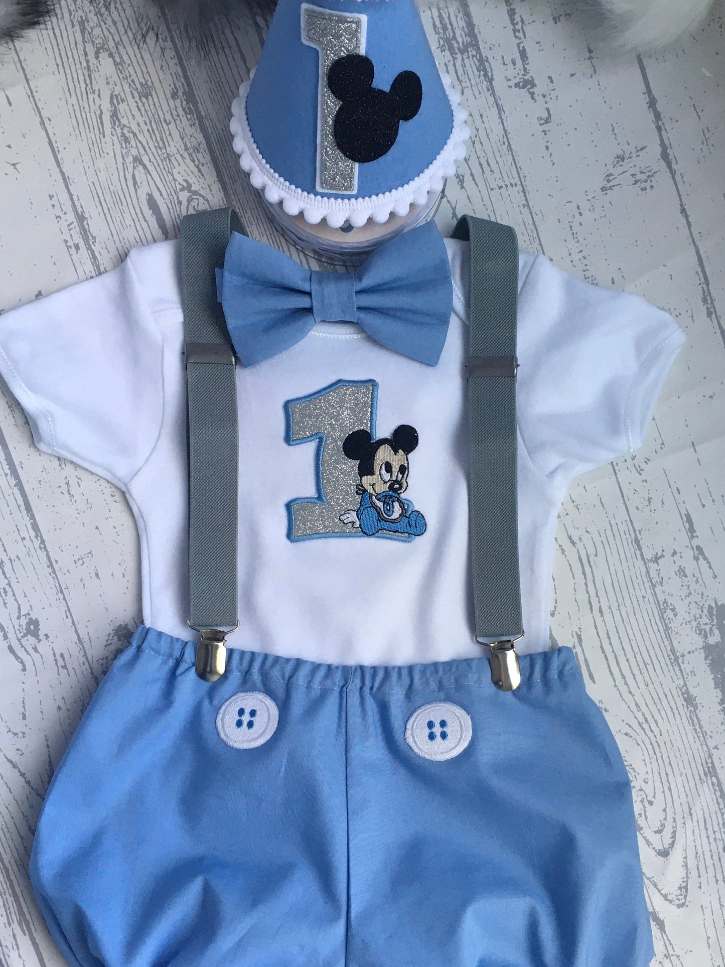 Disney Mickey Mouse Blue Boys Birthday Cake Smash Party Outfit