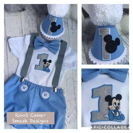 Disney Mickey Mouse Blue Boys Birthday Cake Smash Party Outfit