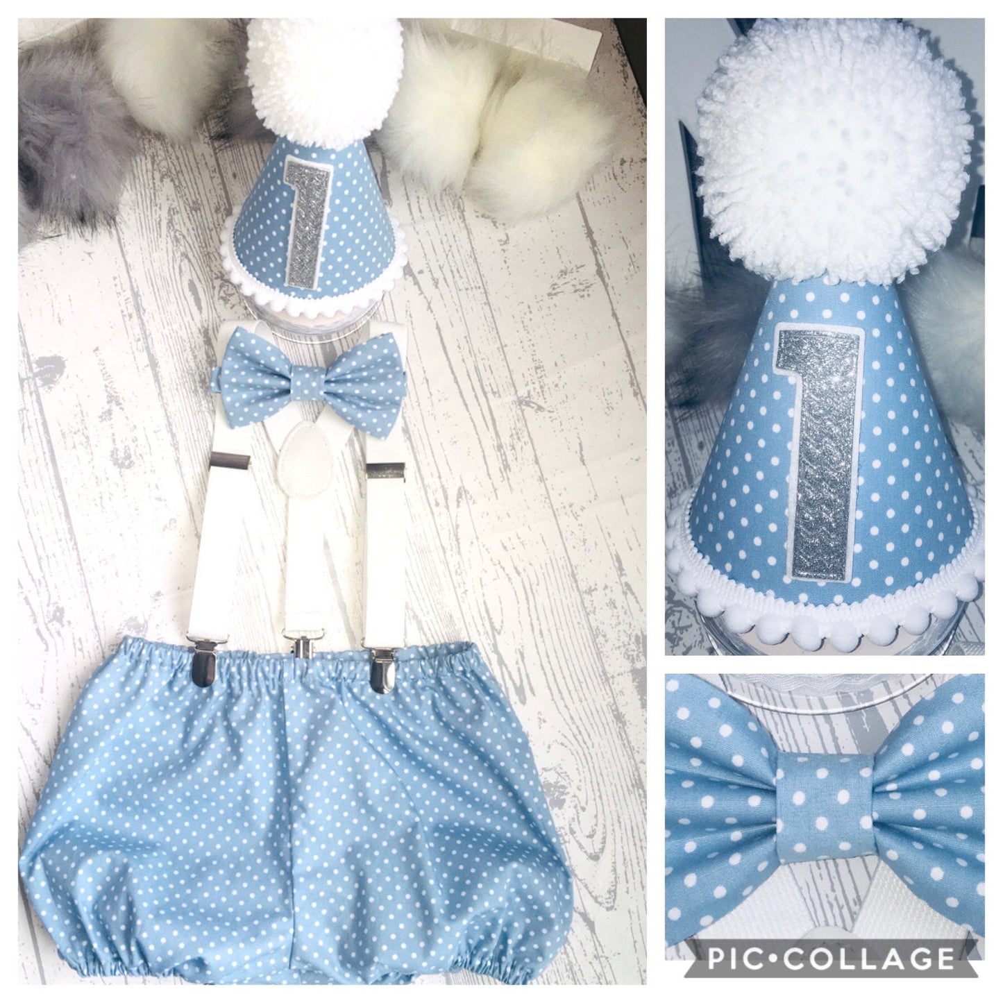 Blue Polka Dot Boys First Birthday Cake Smash Party Outfit