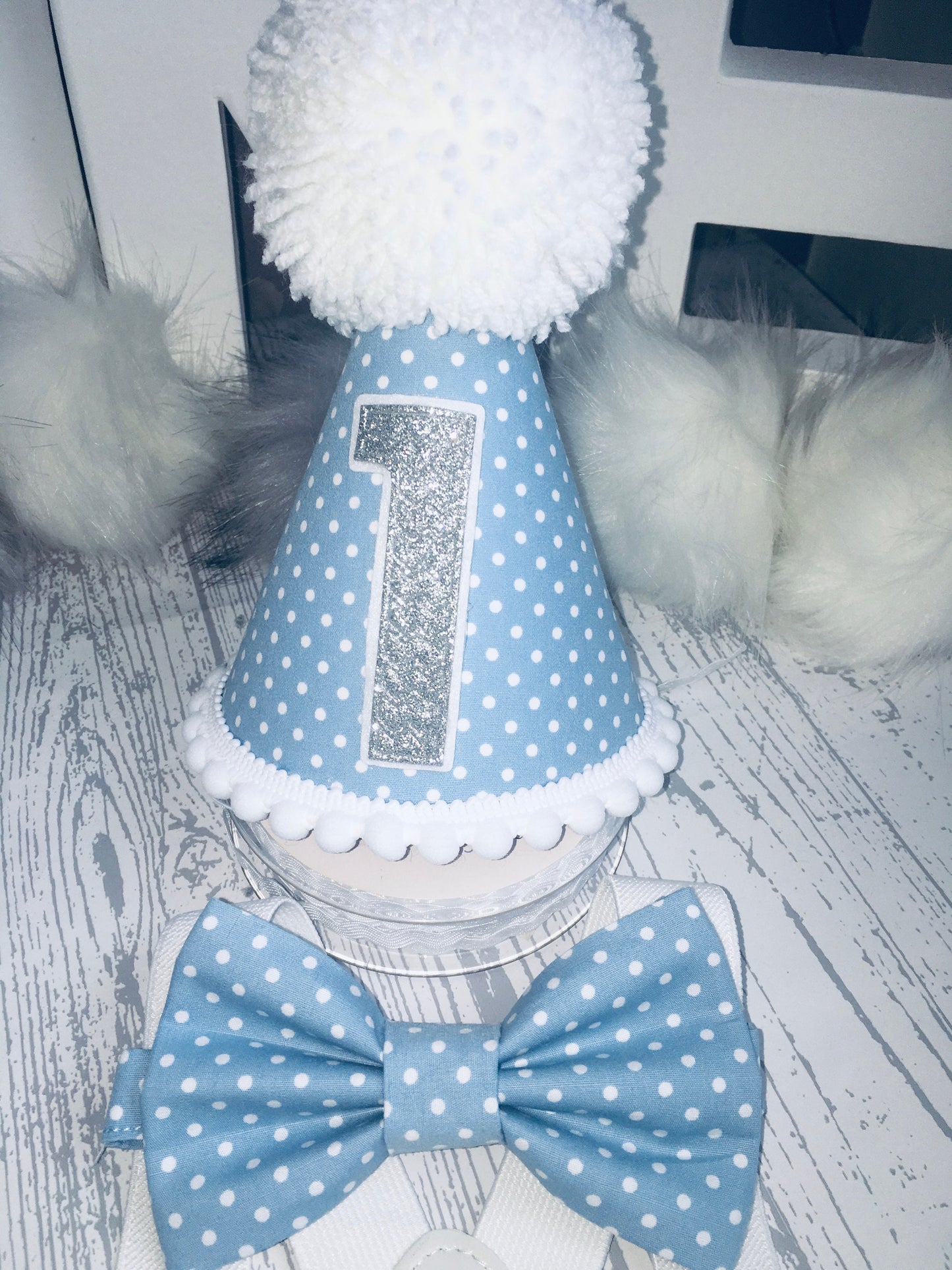 Blue Polka Dot Boys First Birthday Cake Smash Party Outfit