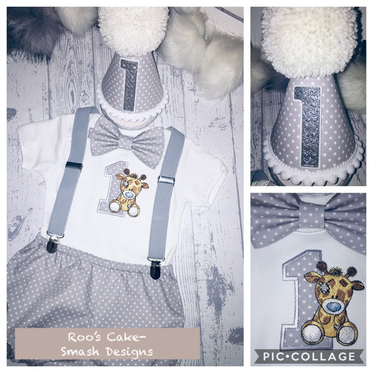 Lemon Giraffe Grey Polka Dot Birthday Cake Smash Party Outfit