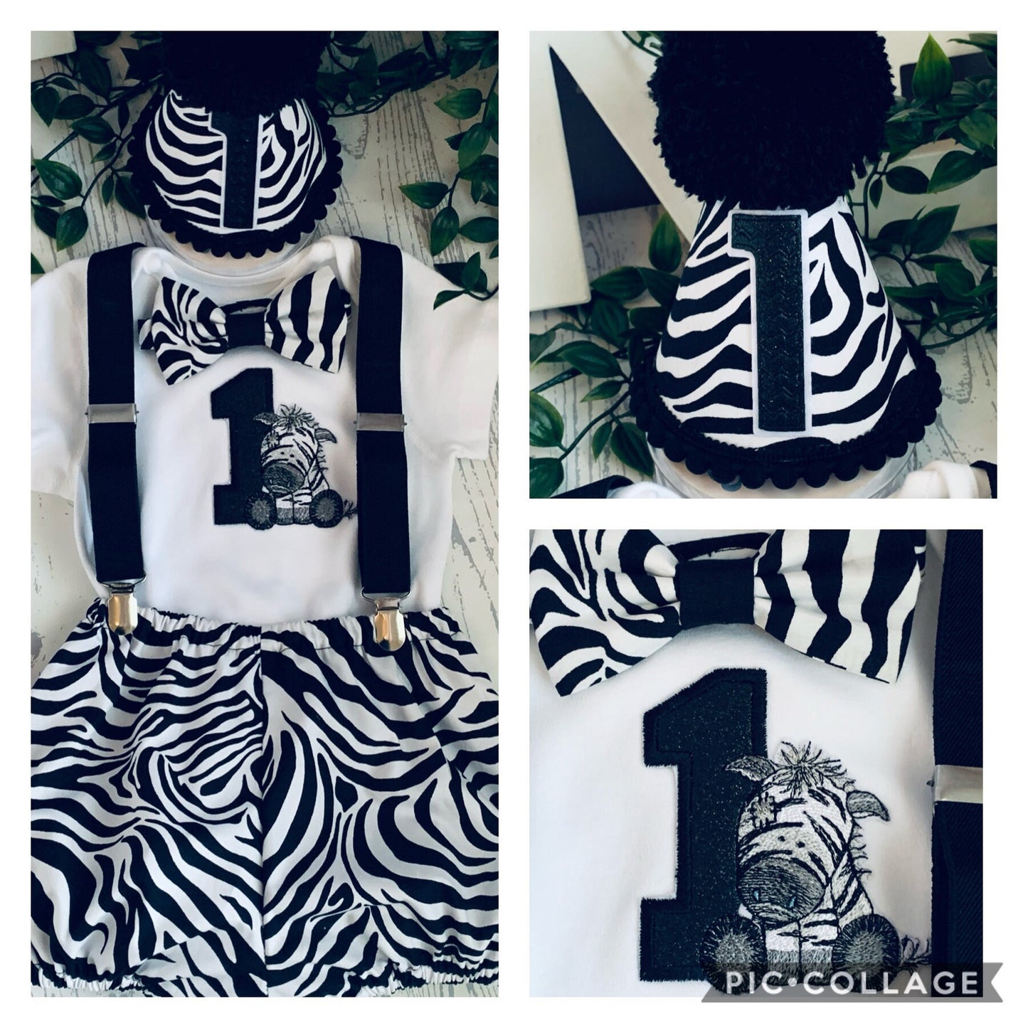 Black & White Zebra Animal Print Birthday Cake Smash Birthday Party Outfit