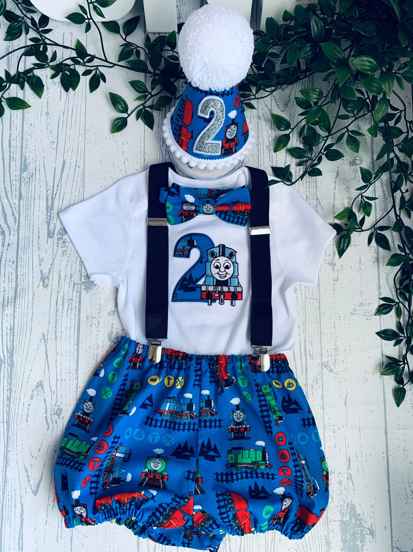 2nd Birthday Thomas the Tank Engine Birthday Cake Smash Party Outfit