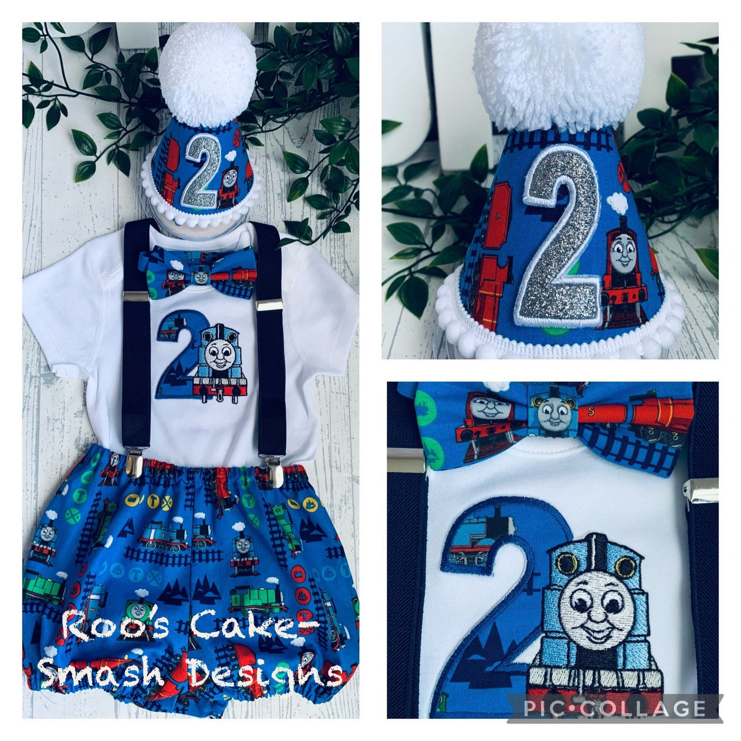 2nd Birthday Thomas the Tank Engine Birthday Cake Smash Party Outfit