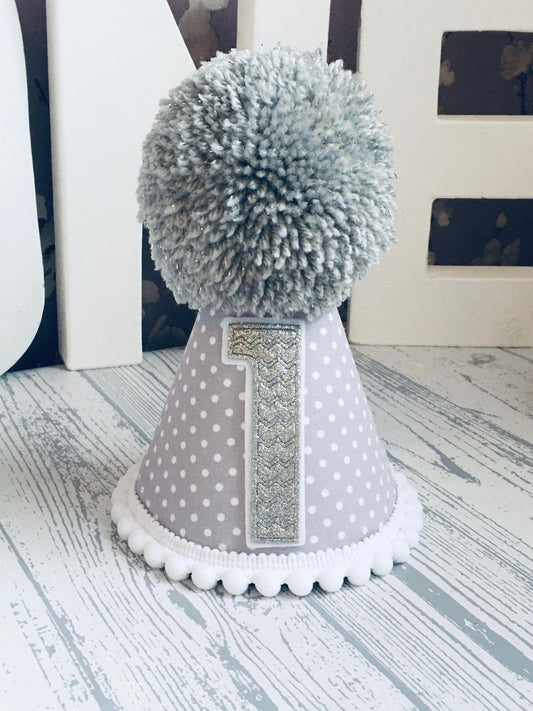 Grey Polka Dot Birthday Cake-Smash Party Hat