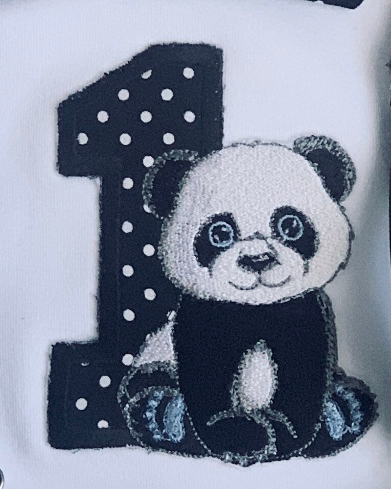 Panda Black Polka Dot Birthday Cake Smash Birthday Party Outfit