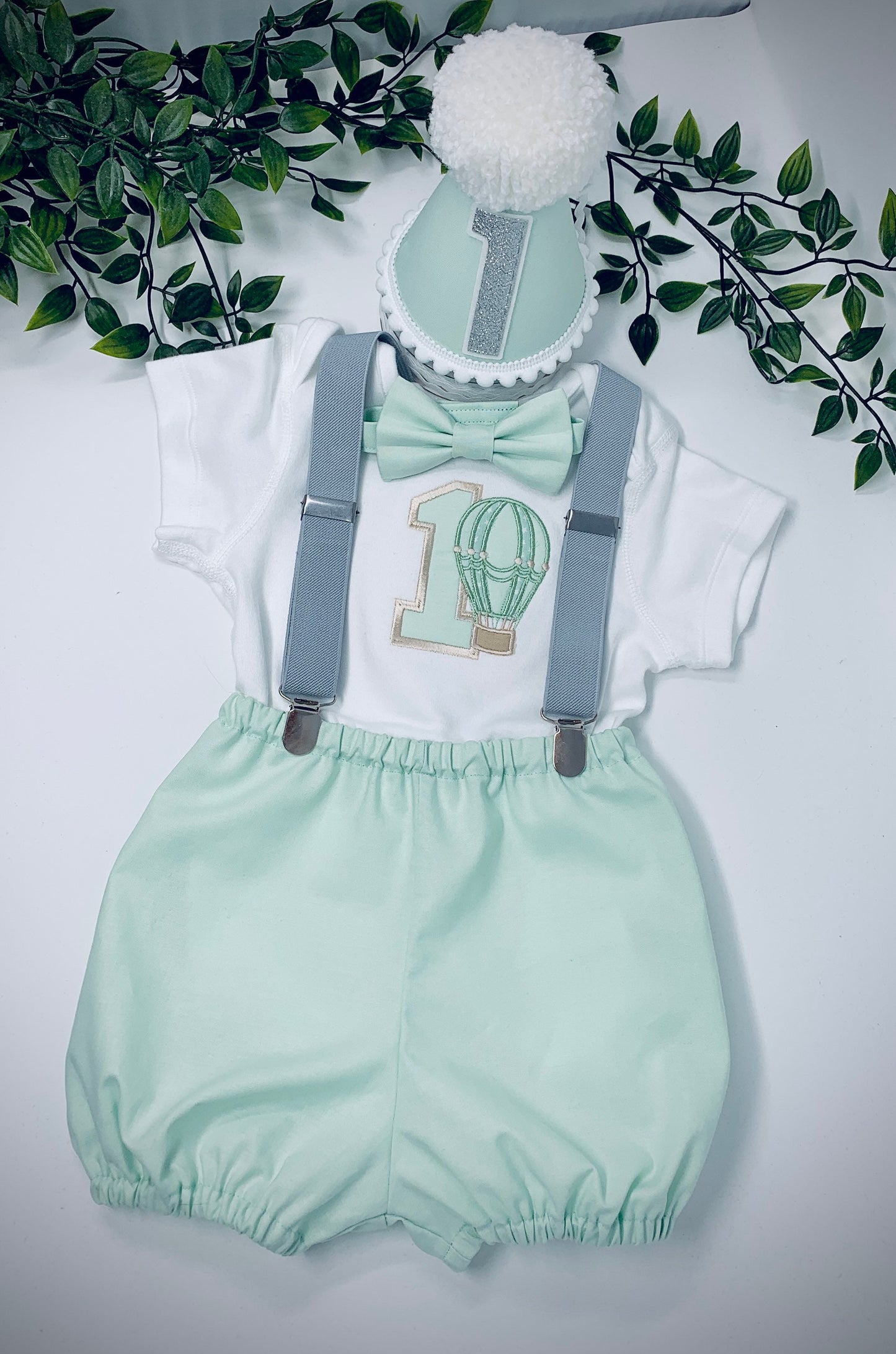 Mint Green Hot Air Balloon Birthday Cake Smash Party Outfit