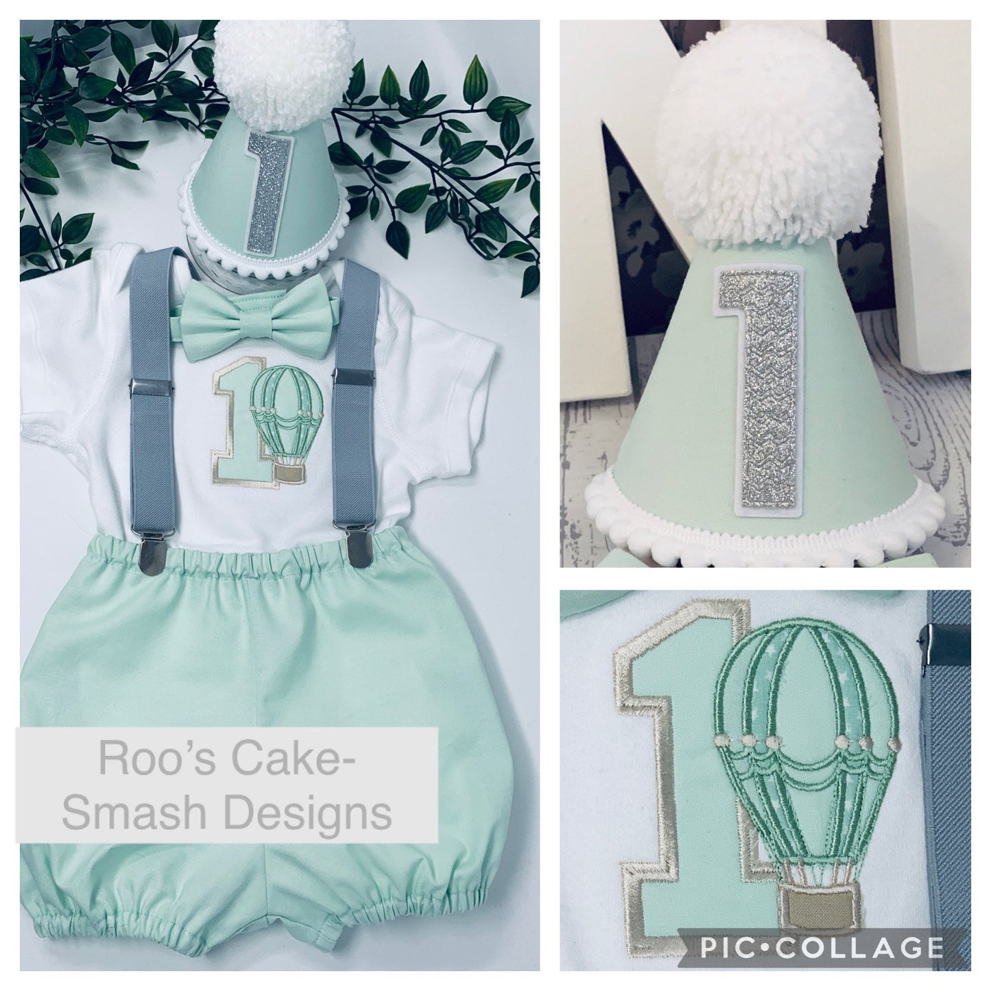 Mint Green Hot Air Balloon Birthday Cake Smash Party Outfit