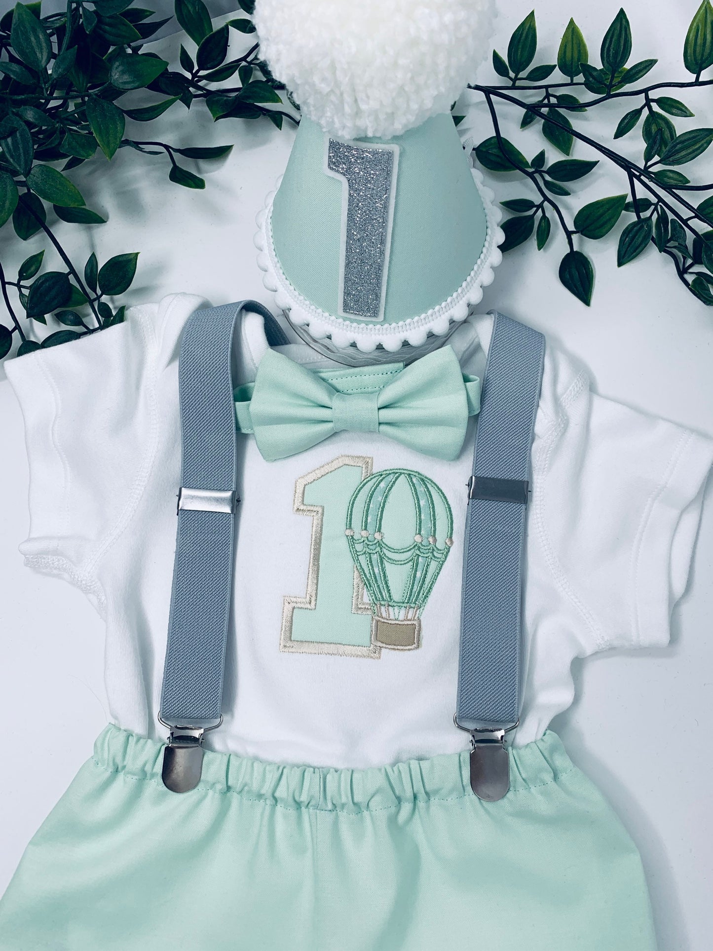 Mint Green Hot Air Balloon Birthday Cake Smash Party Outfit