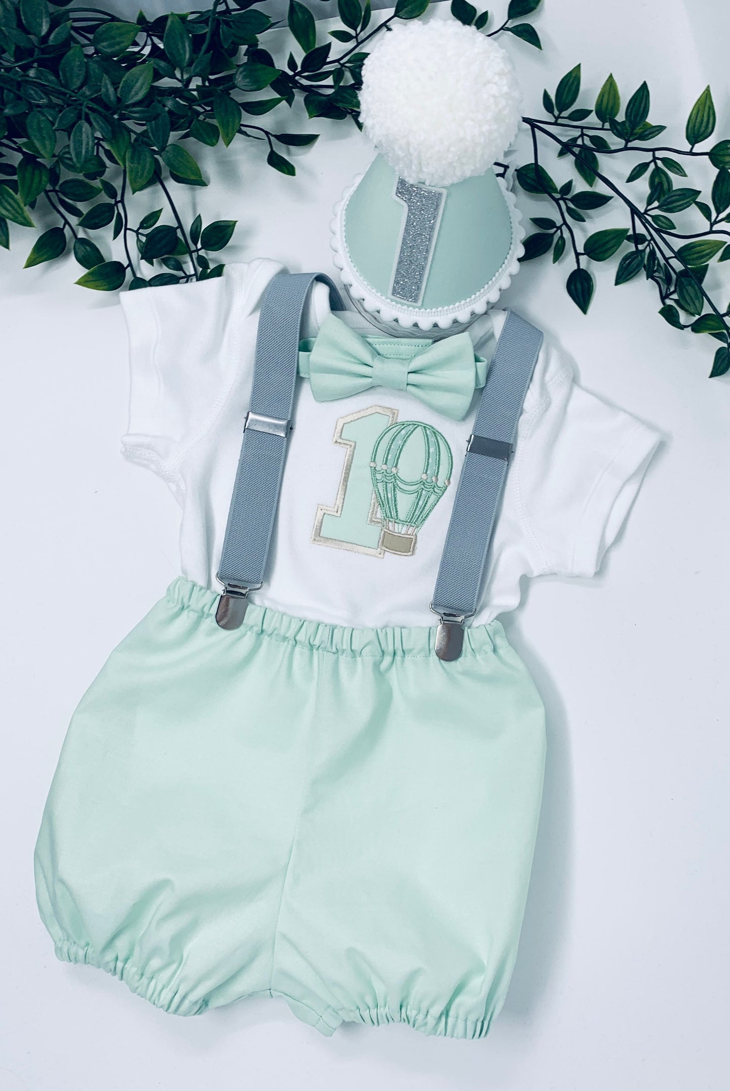 Mint Green Hot Air Balloon Birthday Cake Smash Party Outfit