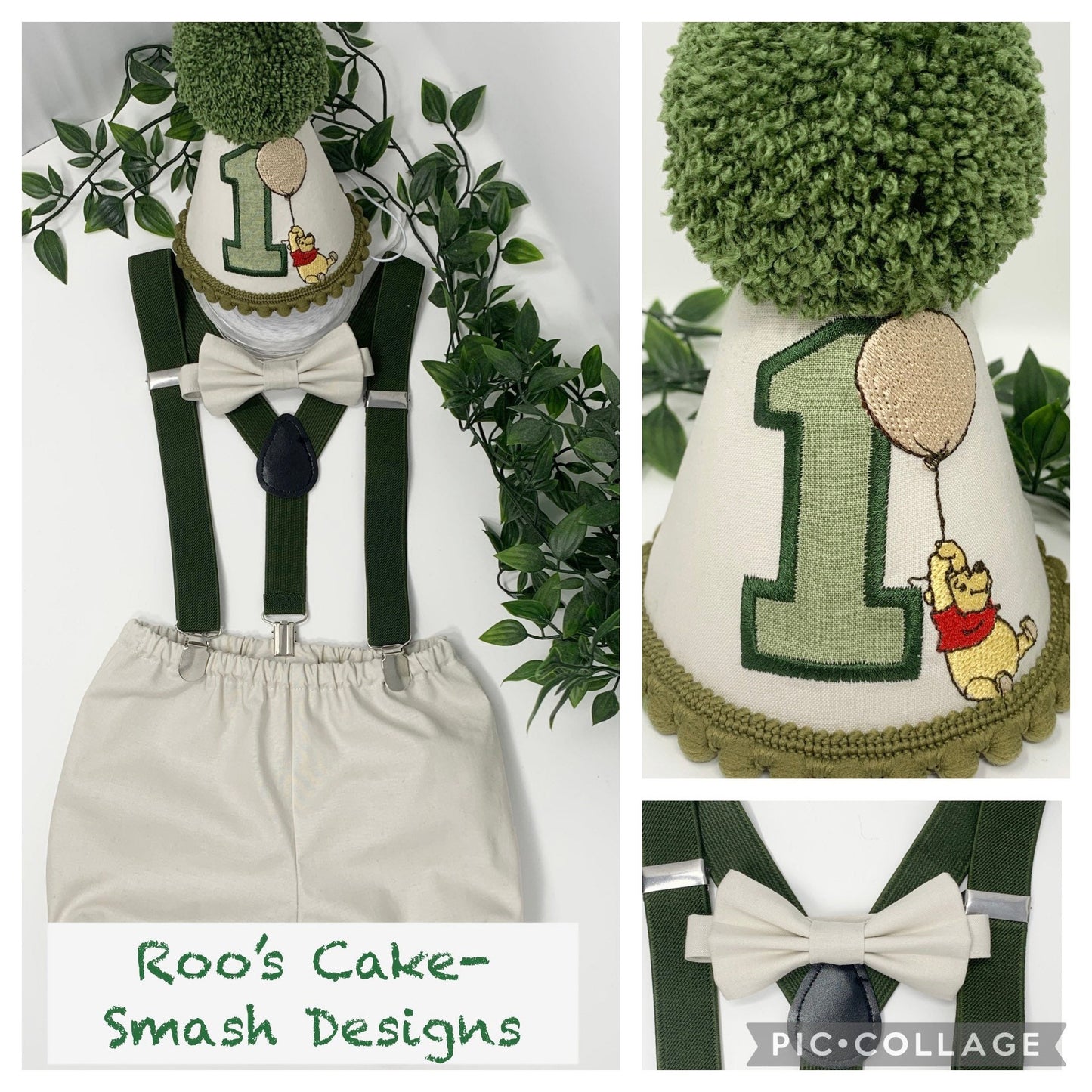 Sage Green Winnie Pooh Birthday Cake Smash Party Outfit