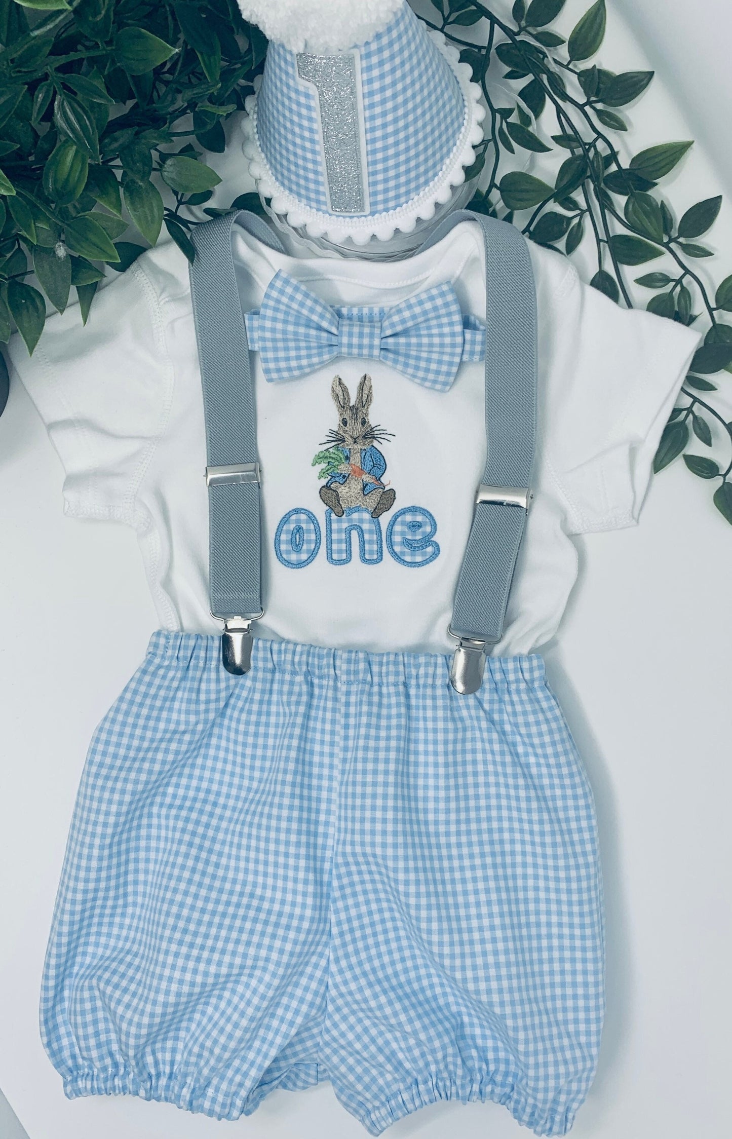 Peter Rabbit Gingham Baby Blue Boy's 1st Birthday Cake Smash Party Outfit