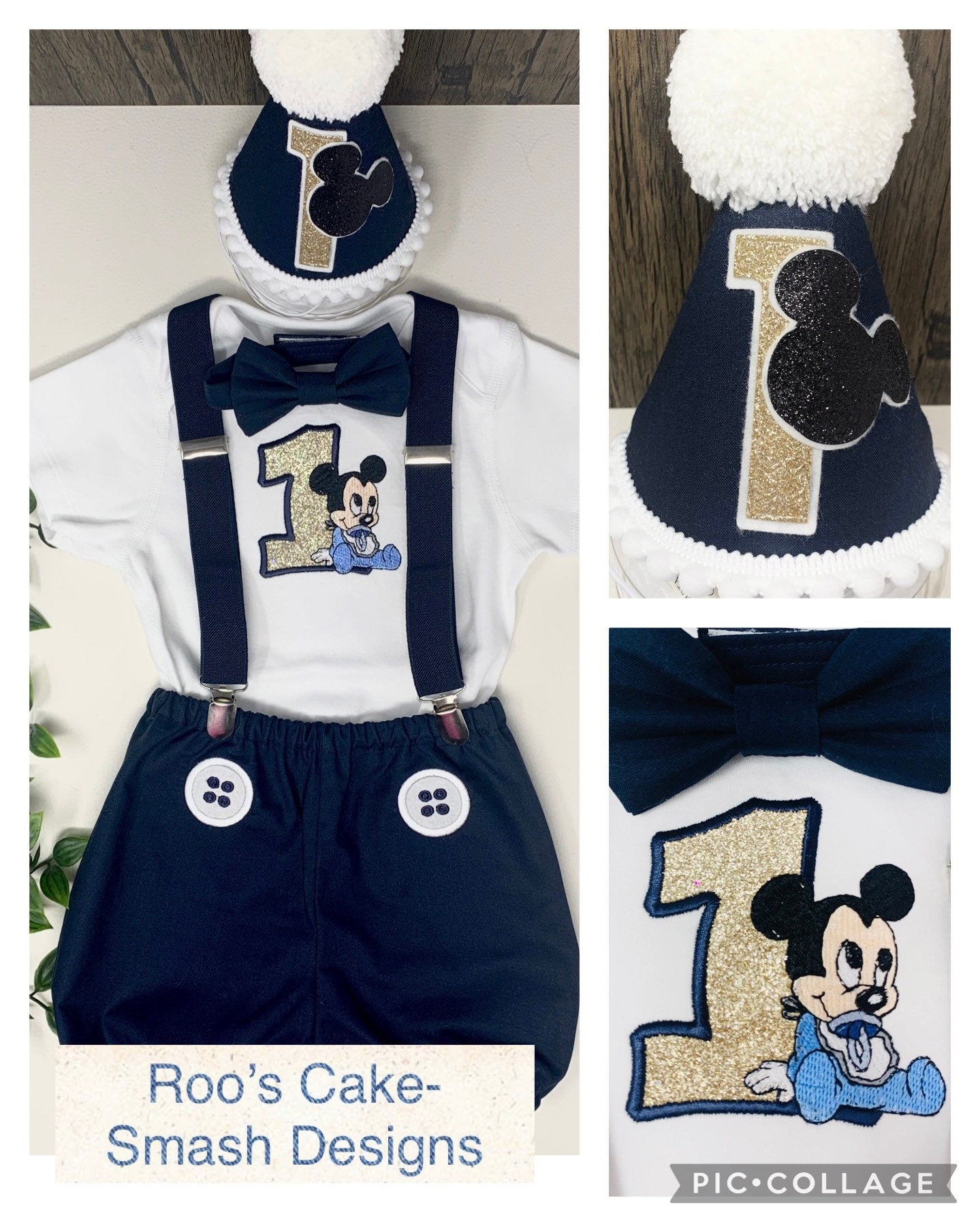 Disney Mickey Mouse Navy Blue Birthday Cake Smash Prop Party Outfit