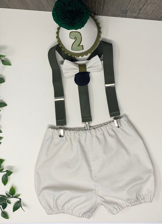 Cream & Sage Green Birthday Cake Smash Party Outfit