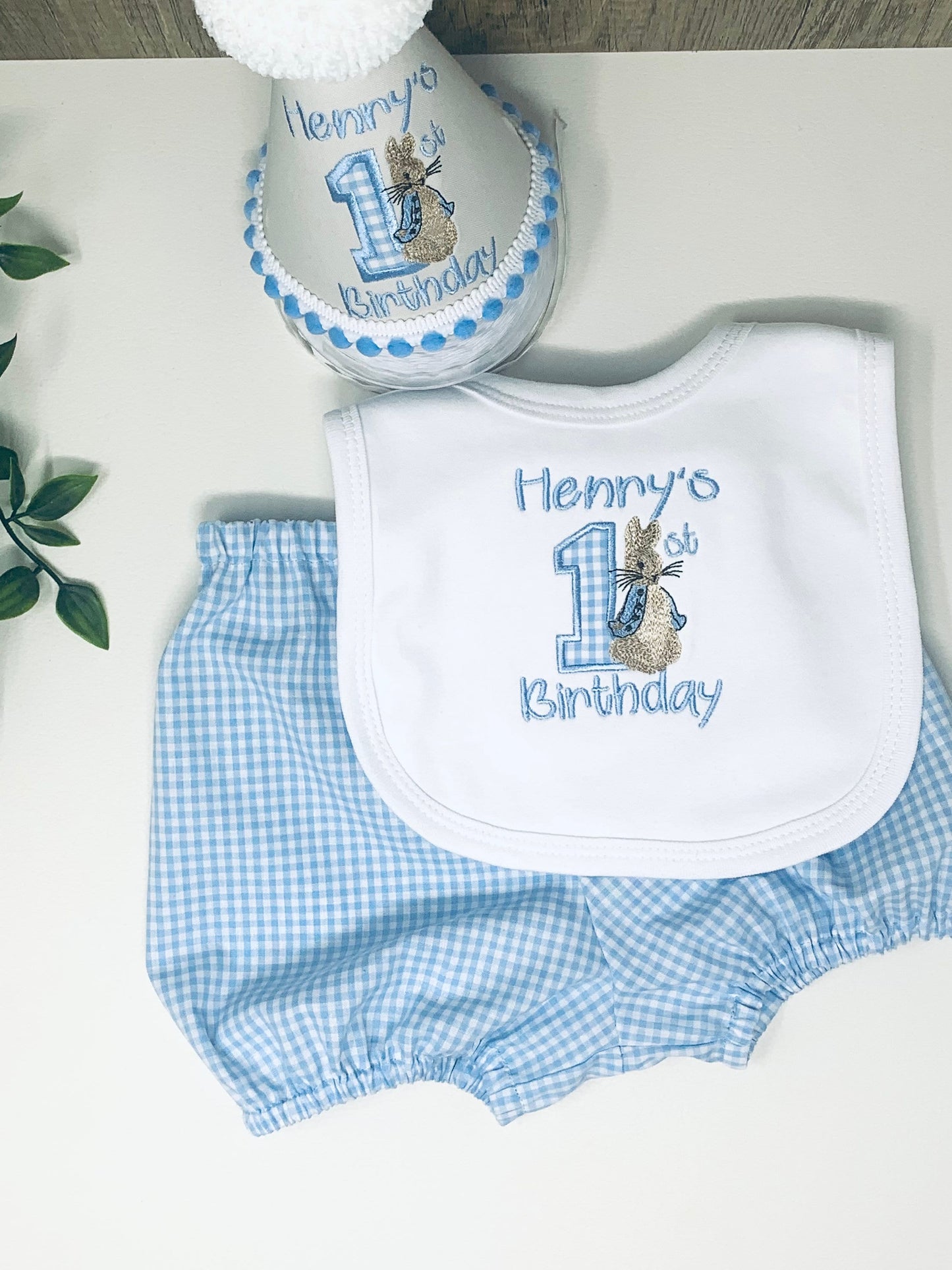 Personalised Classic Peter Rabbit Vintage Style Bloomers Bib Hat