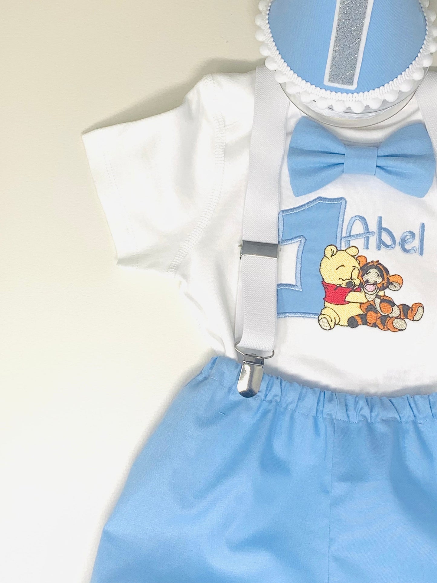 Disney Personalised Baby Winnie Pooh & Tigger Boy's Blue Birthday Cake Smash Party Outfit