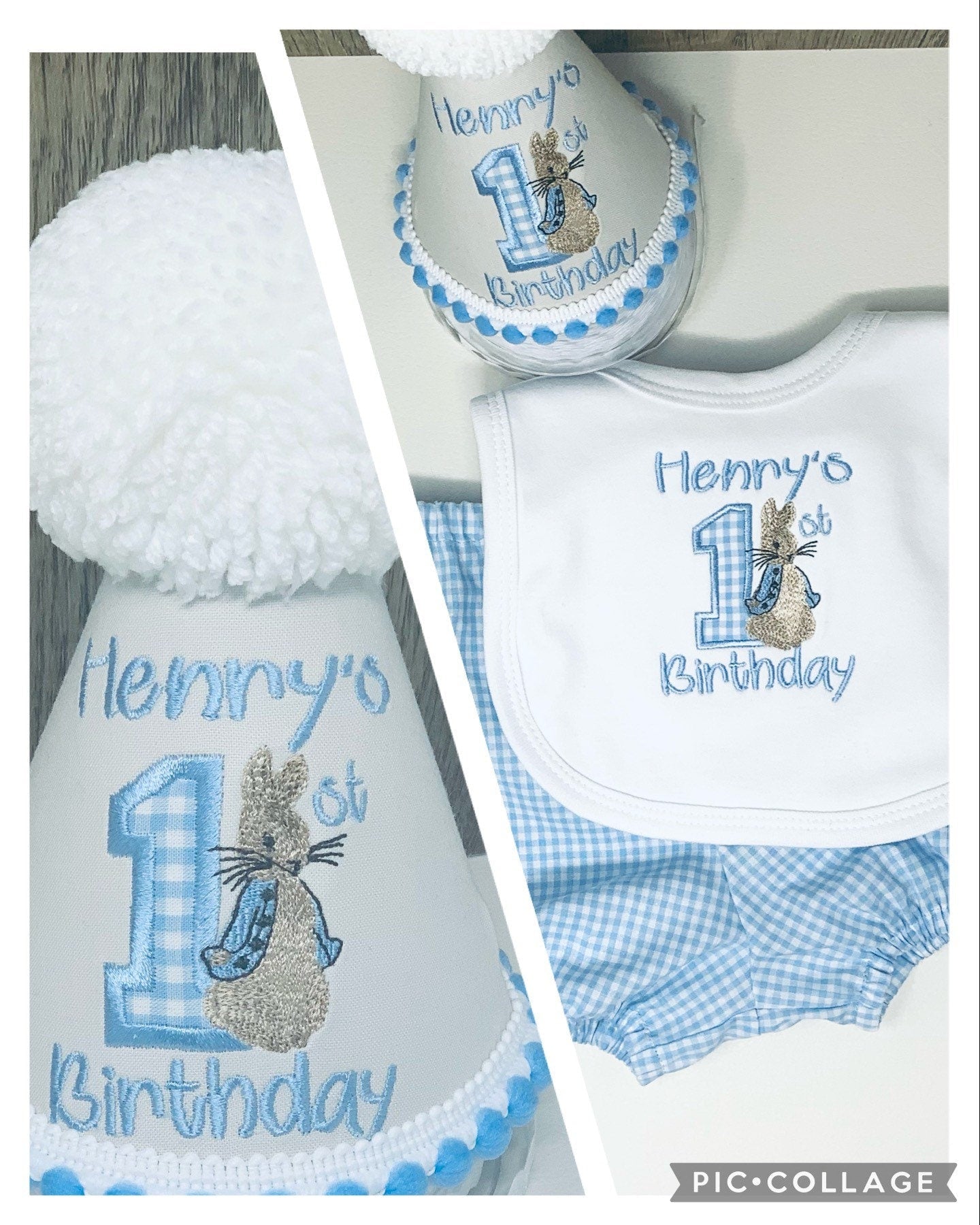 Personalised Classic Peter Rabbit Vintage Style Bloomers Bib Hat